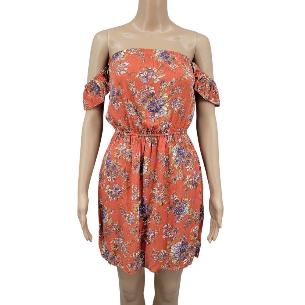 American Eagle Outfitters Off The Shoulder Floral Dress in Orange and Purple NEW